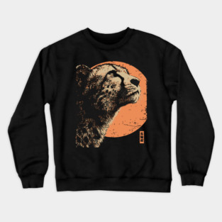 Vintage Cheetah Portrait - Retro Japanese Style Art Crewneck Sweatshirt
