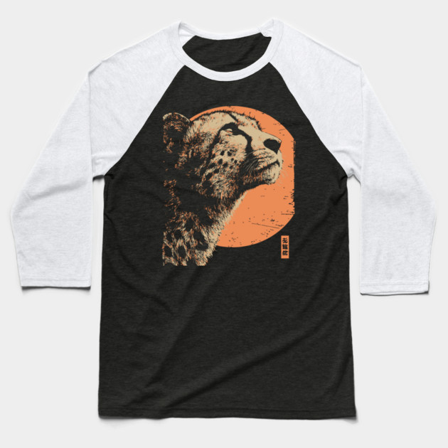 Vintage Cheetah Portrait - Retro Japanese Style Art Baseball T-Shirt by TuncGK