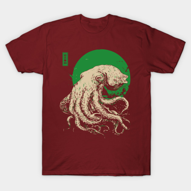 Emerald Octopus - Japanese Retro Sea Monster T-Shirt by TuncGK
