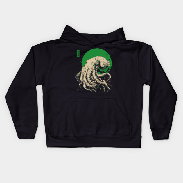 Emerald Octopus - Japanese Retro Sea Monster Kids Hoodie by TuncGK
