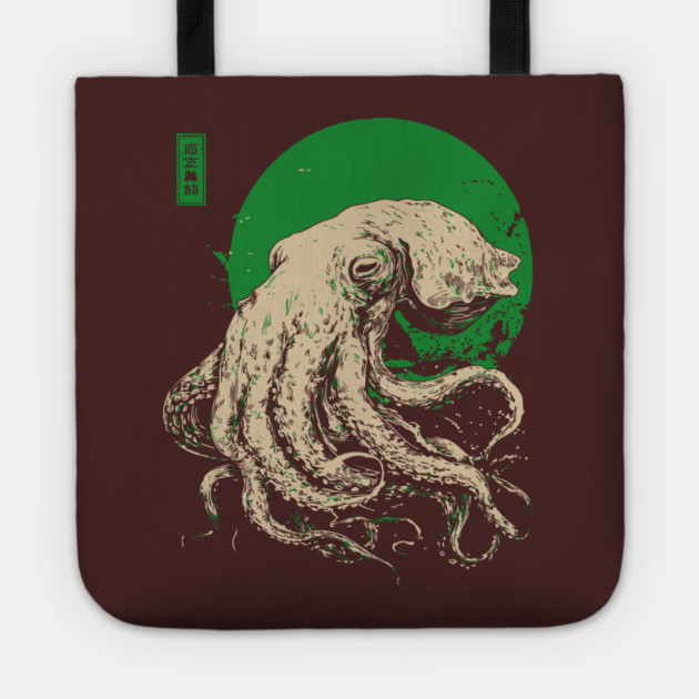 Emerald Octopus - Japanese Retro Sea Monster Tote by TuncGK