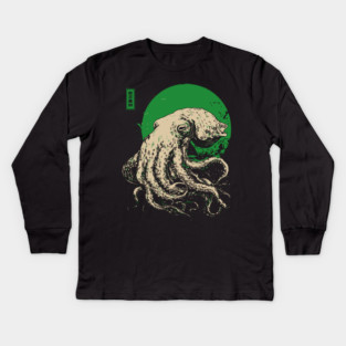 Emerald Octopus - Japanese Retro Sea Monster Kids Long Sleeve T-Shirt