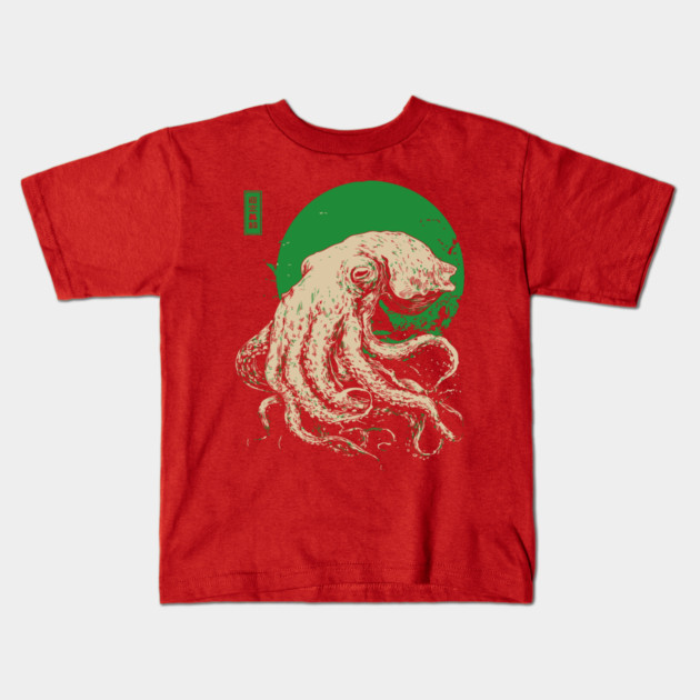 Emerald Octopus - Japanese Retro Sea Monster Kids T-Shirt by TuncGK