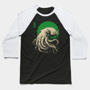 Emerald Octopus - Japanese Retro Sea Monster Baseball T-Shirt