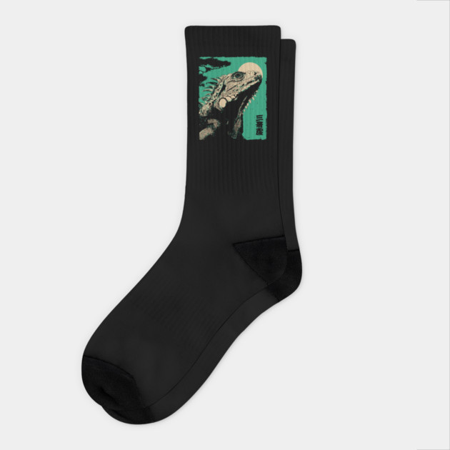 Vintage Iguana - Retro Japanese Reptile Portrait Socks by TuncGK