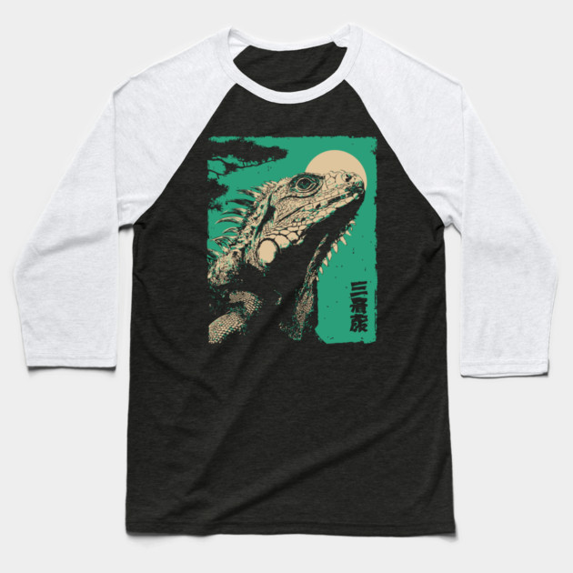 Vintage Iguana - Retro Japanese Reptile Portrait Baseball T-Shirt by TuncGK