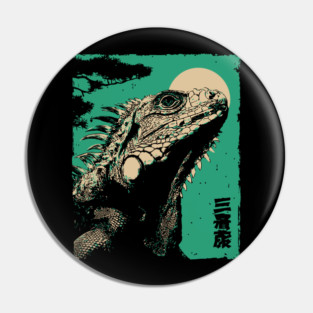 Vintage Iguana - Retro Japanese Reptile Portrait Pin