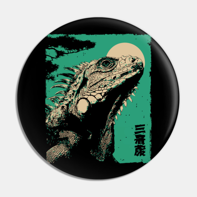 Vintage Iguana - Retro Japanese Reptile Portrait Pin by TuncGK