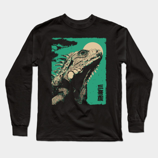 Vintage Iguana - Retro Japanese Reptile Portrait Long Sleeve T-Shirt by TuncGK