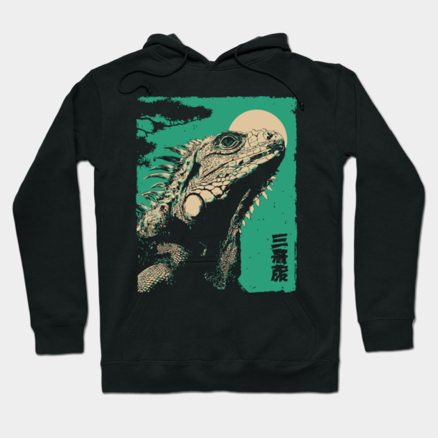 Vintage Iguana - Retro Japanese Reptile Portrait Hoodie by TuncGK