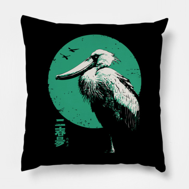 Zen Shoebill - Japanese Ink Wash Style Bird Pillow by TuncGK