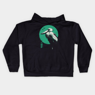 Zen Shoebill - Japanese Ink Wash Style Bird Kids Hoodie