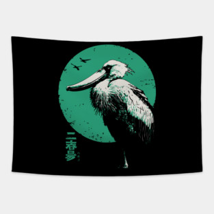 Zen Shoebill - Japanese Ink Wash Style Bird Tapestry