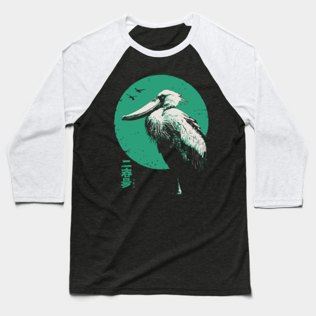 Zen Shoebill - Japanese Ink Wash Style Bird Baseball T-Shirt by TuncGK