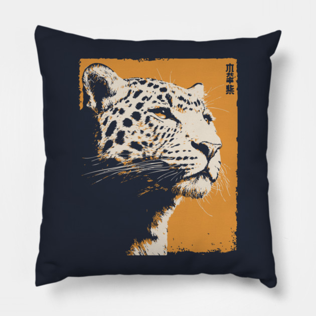 Vintage Snow Leopard - Japanese Style Mountain Cat Pillow by TuncGK
