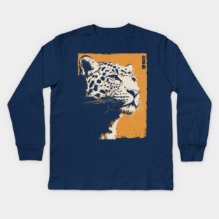 Vintage Snow Leopard - Japanese Style Mountain Cat Kids Long Sleeve T-Shirt