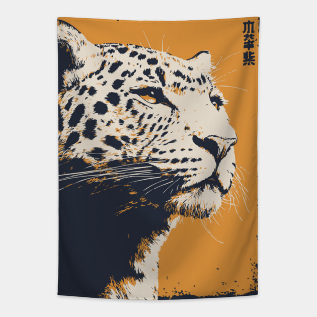 Vintage Snow Leopard - Japanese Style Mountain Cat Tapestry by TuncGK