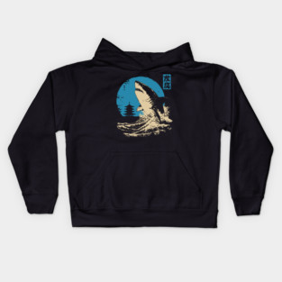Great White Shark - Japanese Ukiyo-e Wave Art Kids Hoodie
