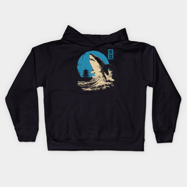 Great White Shark - Japanese Ukiyo-e Wave Art Kids Hoodie by TuncGK