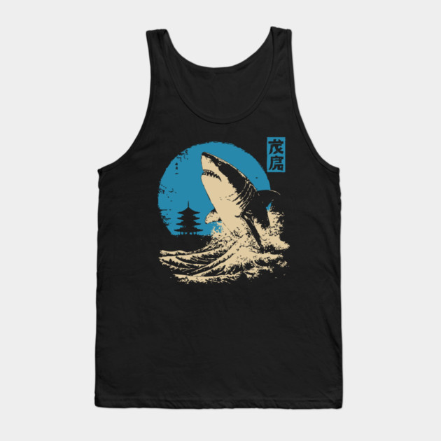Great White Shark - Japanese Ukiyo-e Wave Art Tank Top by TuncGK