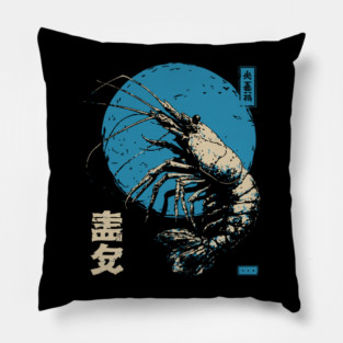 Ukiyo-e Shrimp - Quirky Japanese Seafood Art Pillow
