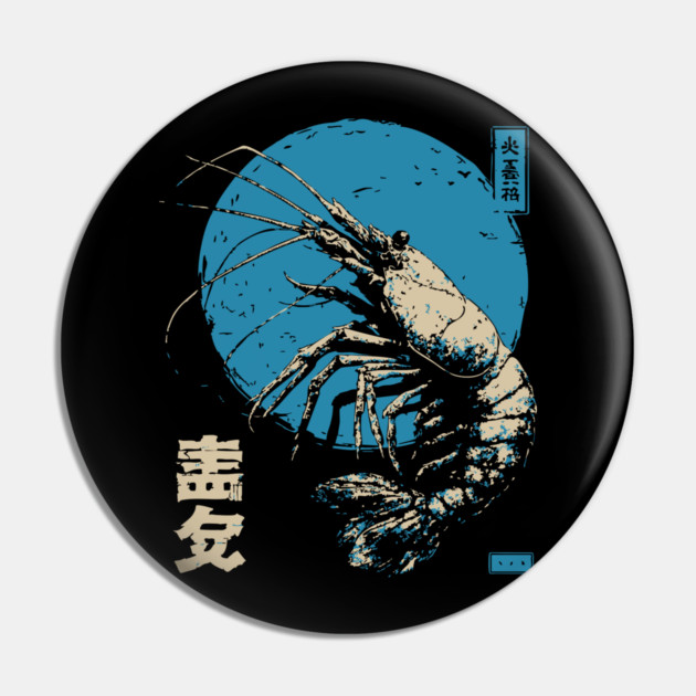 Ukiyo-e Shrimp - Quirky Japanese Seafood Art Pin by TuncGK