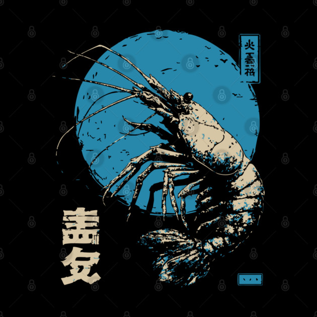 Ukiyo-e Shrimp - Quirky Japanese Seafood Art by TuncGK