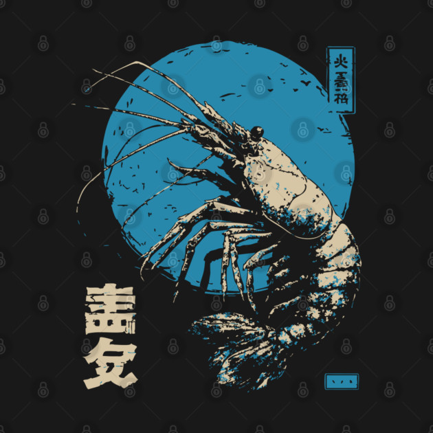 Ukiyo-e Shrimp - Quirky Japanese Seafood Art by TuncGK