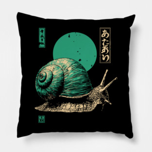 Zen Garden Teal Snail - Japanese Ukiyo-e Style Pillow