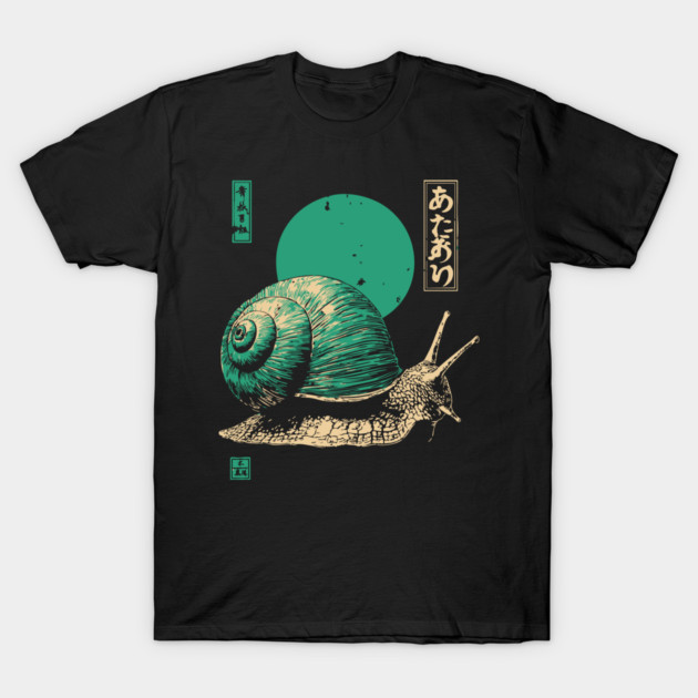 Zen Garden Teal Snail - Japanese Ukiyo-e Style T-Shirt by TuncGK