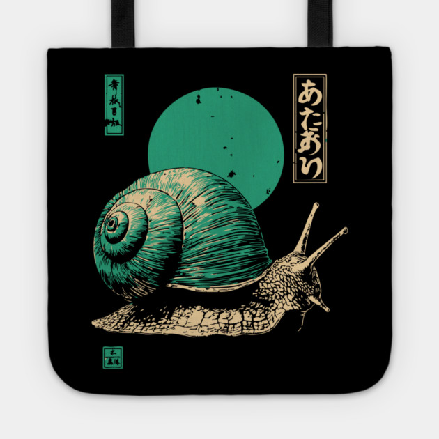Zen Garden Teal Snail - Japanese Ukiyo-e Style Tote by TuncGK