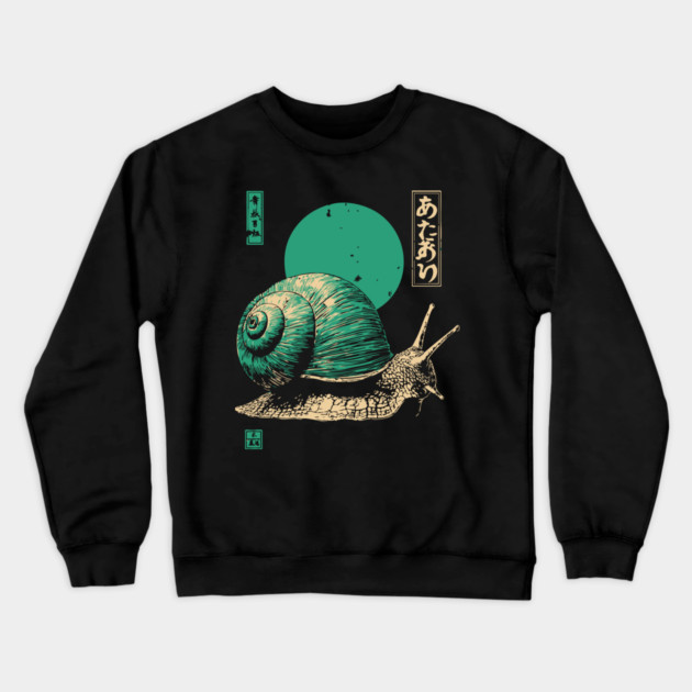 Zen Garden Teal Snail - Japanese Ukiyo-e Style Crewneck Sweatshirt by TuncGK