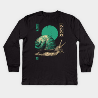 Zen Garden Teal Snail - Japanese Ukiyo-e Style Kids Long Sleeve T-Shirt
