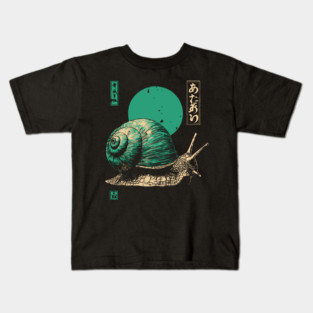 Zen Garden Teal Snail - Japanese Ukiyo-e Style Kids T-Shirt