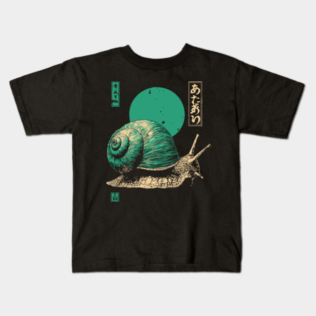 Zen Garden Teal Snail - Japanese Ukiyo-e Style Kids T-Shirt by TuncGK