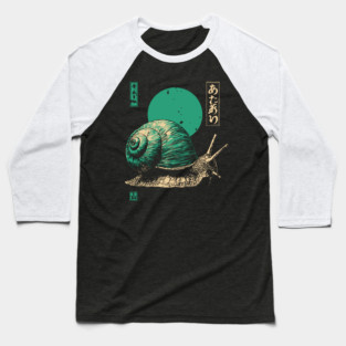 Zen Garden Teal Snail - Japanese Ukiyo-e Style Baseball T-Shirt