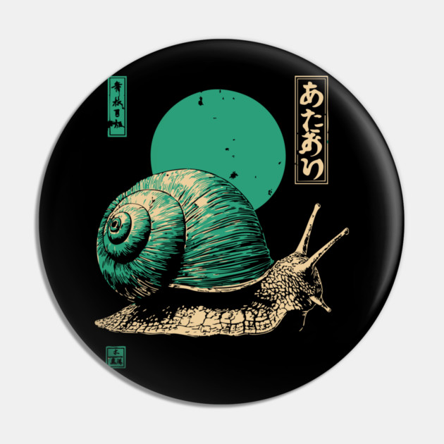 Zen Garden Teal Snail - Japanese Ukiyo-e Style Pin by TuncGK