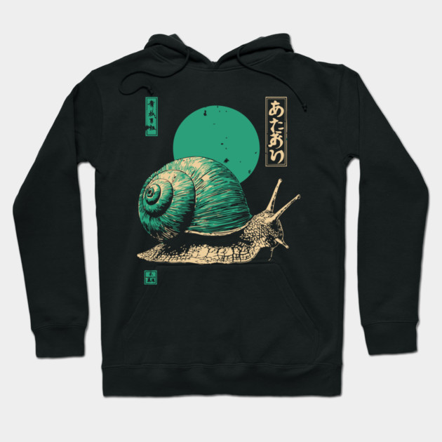 Zen Garden Teal Snail - Japanese Ukiyo-e Style Hoodie by TuncGK
