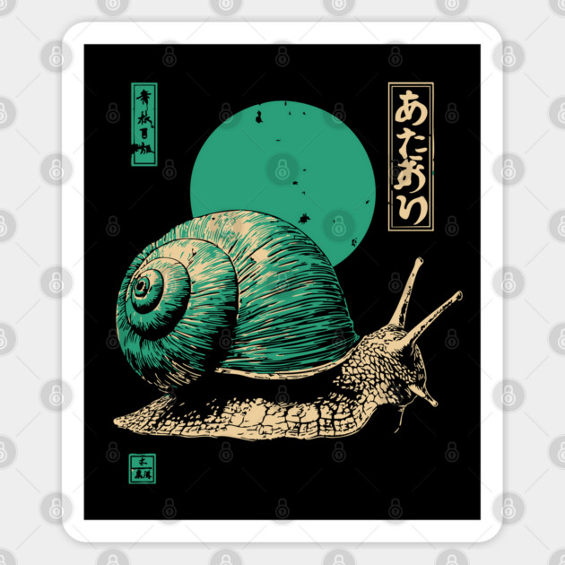 Zen Garden Teal Snail - Japanese Ukiyo-e Style Sticker by TuncGK