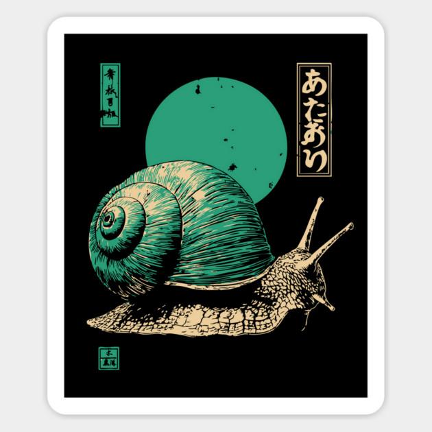 Zen Garden Teal Snail - Japanese Ukiyo-e Style Magnet by TuncGK