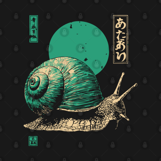 Zen Garden Teal Snail - Japanese Ukiyo-e Style by TuncGK