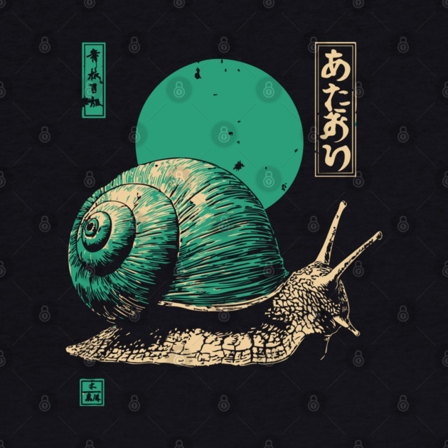 Zen Garden Teal Snail - Japanese Ukiyo-e Style by TuncGK