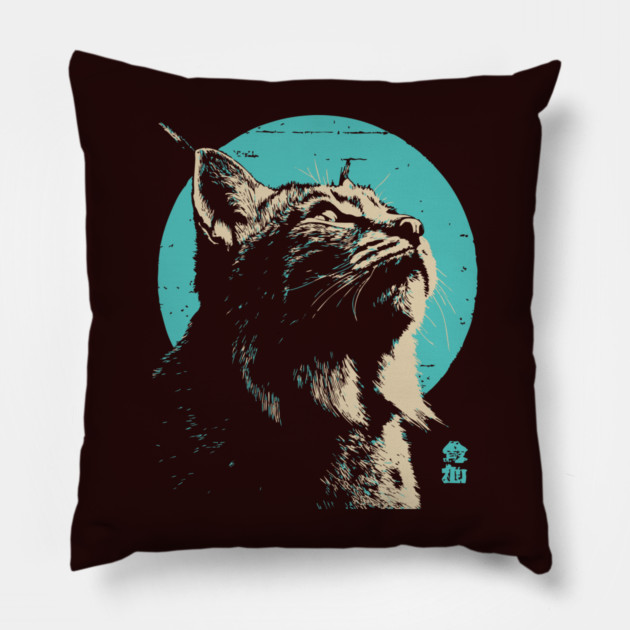 Retro Lynx Art - Japanese Style Wild Cat Pillow by TuncGK