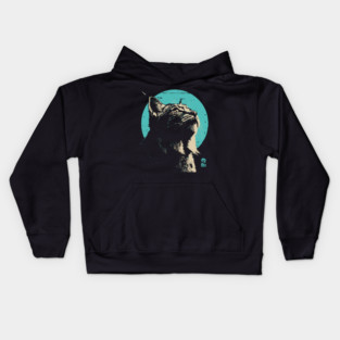 Retro Lynx Art - Japanese Style Wild Cat Kids Hoodie