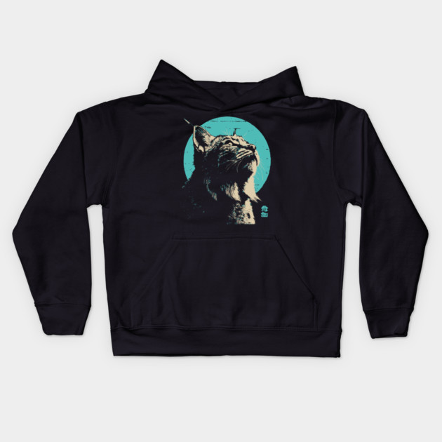 Retro Lynx Art - Japanese Style Wild Cat Kids Hoodie by TuncGK