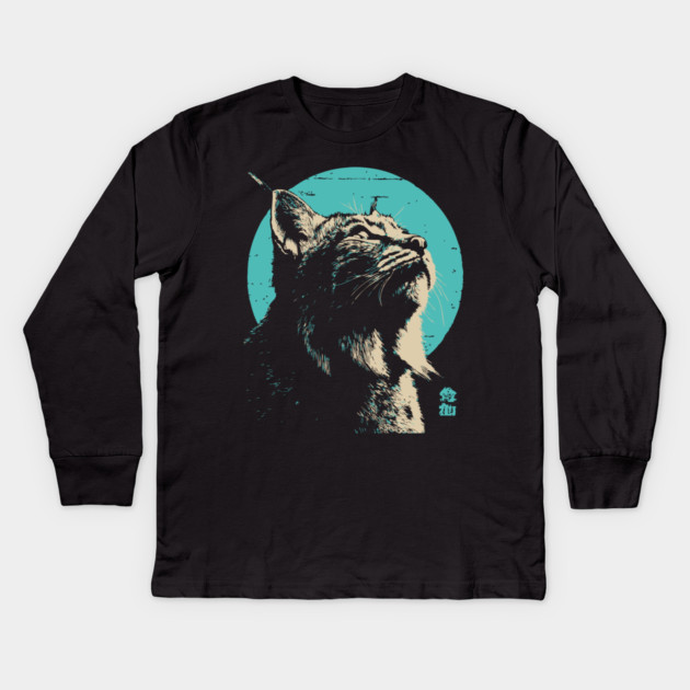 Retro Lynx Art - Japanese Style Wild Cat Kids Long Sleeve T-Shirt by TuncGK