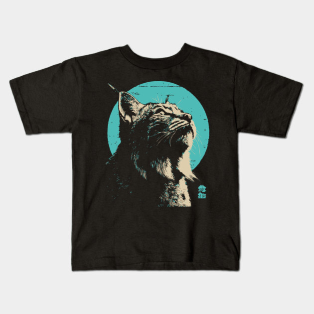Retro Lynx Art - Japanese Style Wild Cat Kids T-Shirt by TuncGK