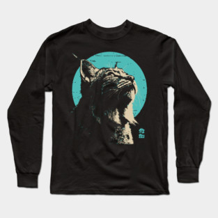 Retro Lynx Art - Japanese Style Wild Cat Long Sleeve T-Shirt