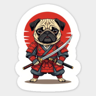 Red Pug Samurai Funny Pug Magnet
