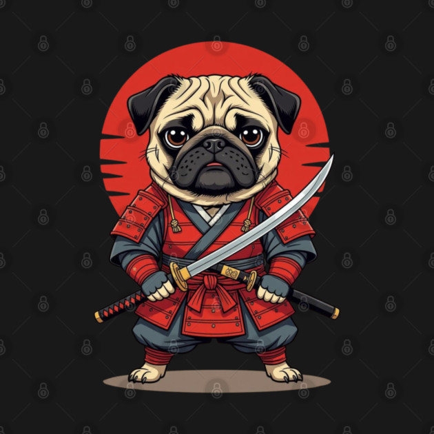 Red Pug Samurai Funny Pug by UrbanLifeApparel